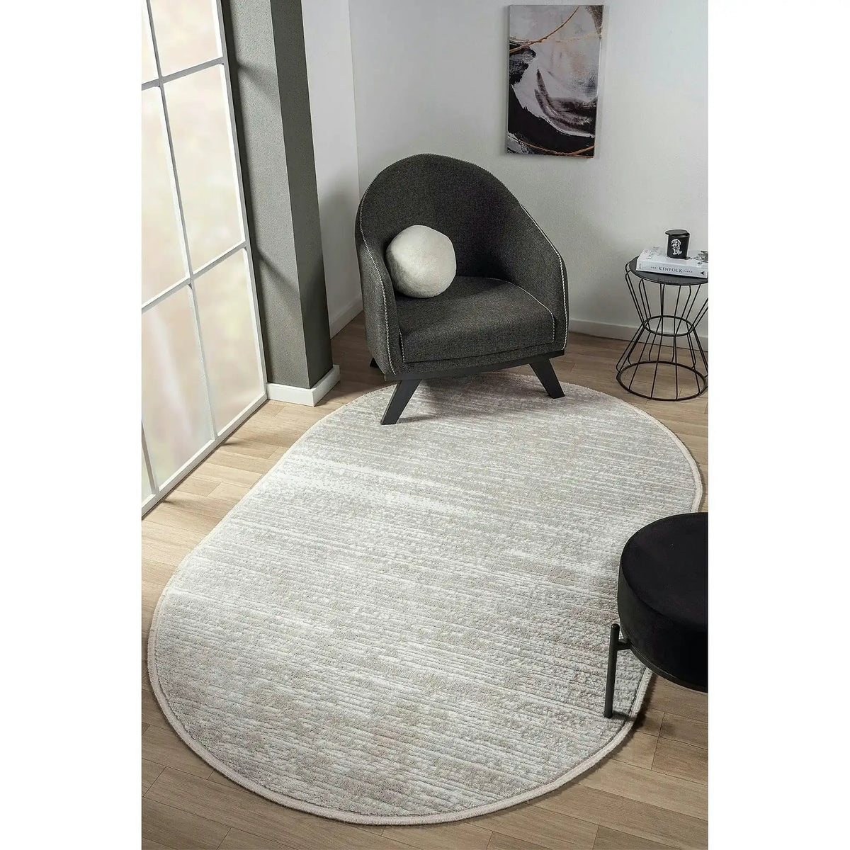Covor JASMINE, 100x150 cm, forma ovala, poliester, crem, 1452