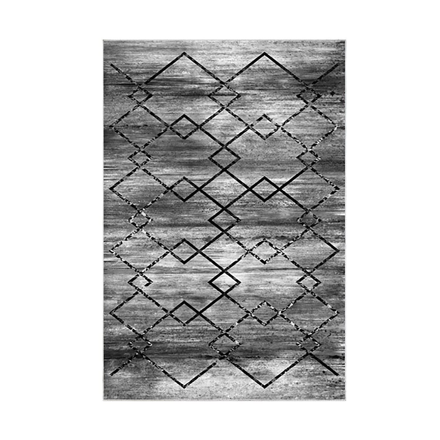 Covor M5006 - V2, 80x120 cm, forma dreptunghiulara, poliester, negru/gri
