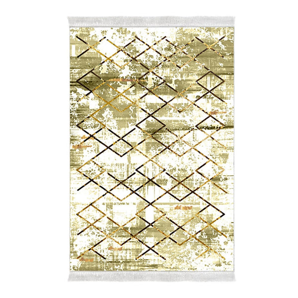 Covor M5026, 80x120 cm, forma dreptunghiulara, poliester, auriu/verde