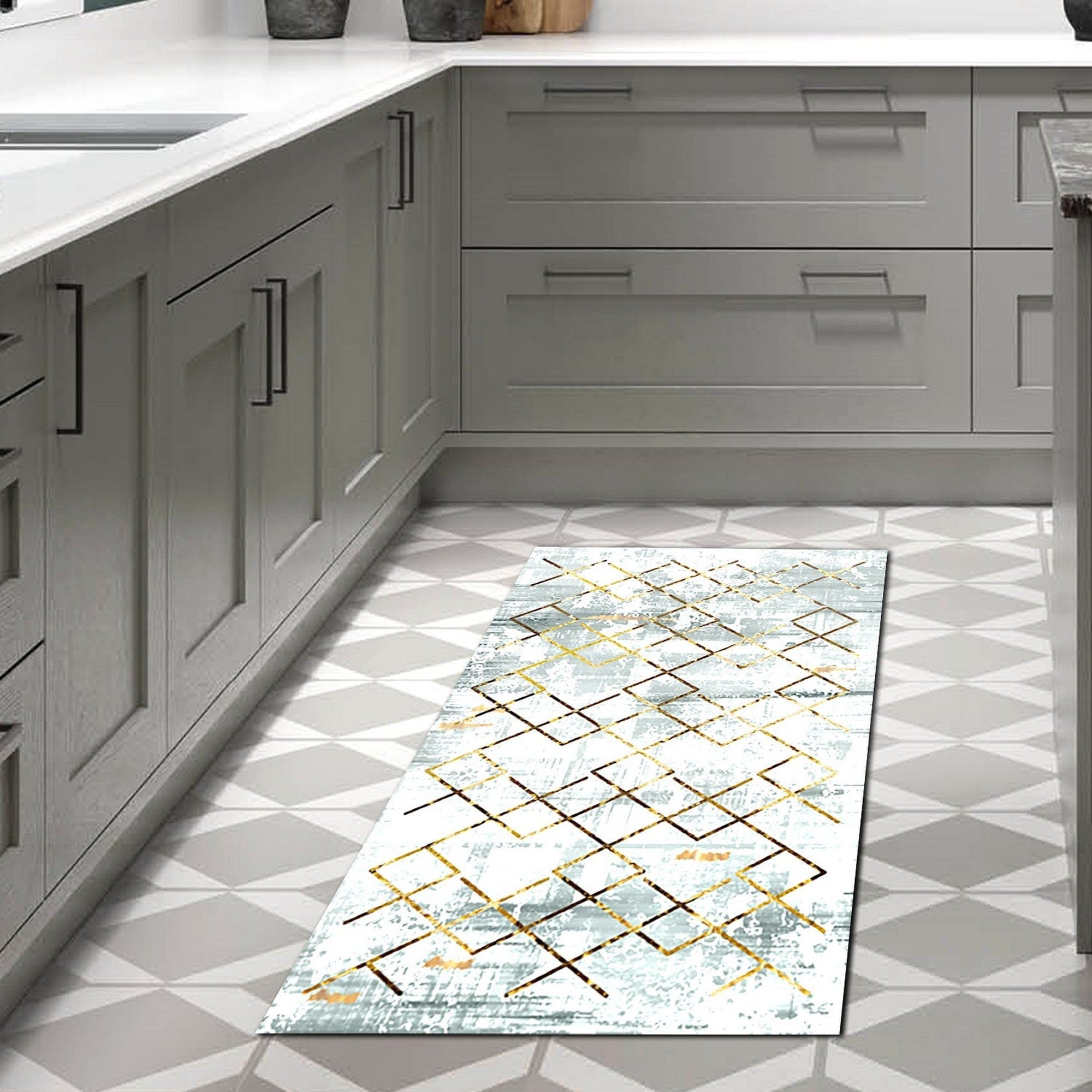 Covor M5026 - V2, 80x120 cm, forma dreptunghiulara, poliester, albastru/argintiu