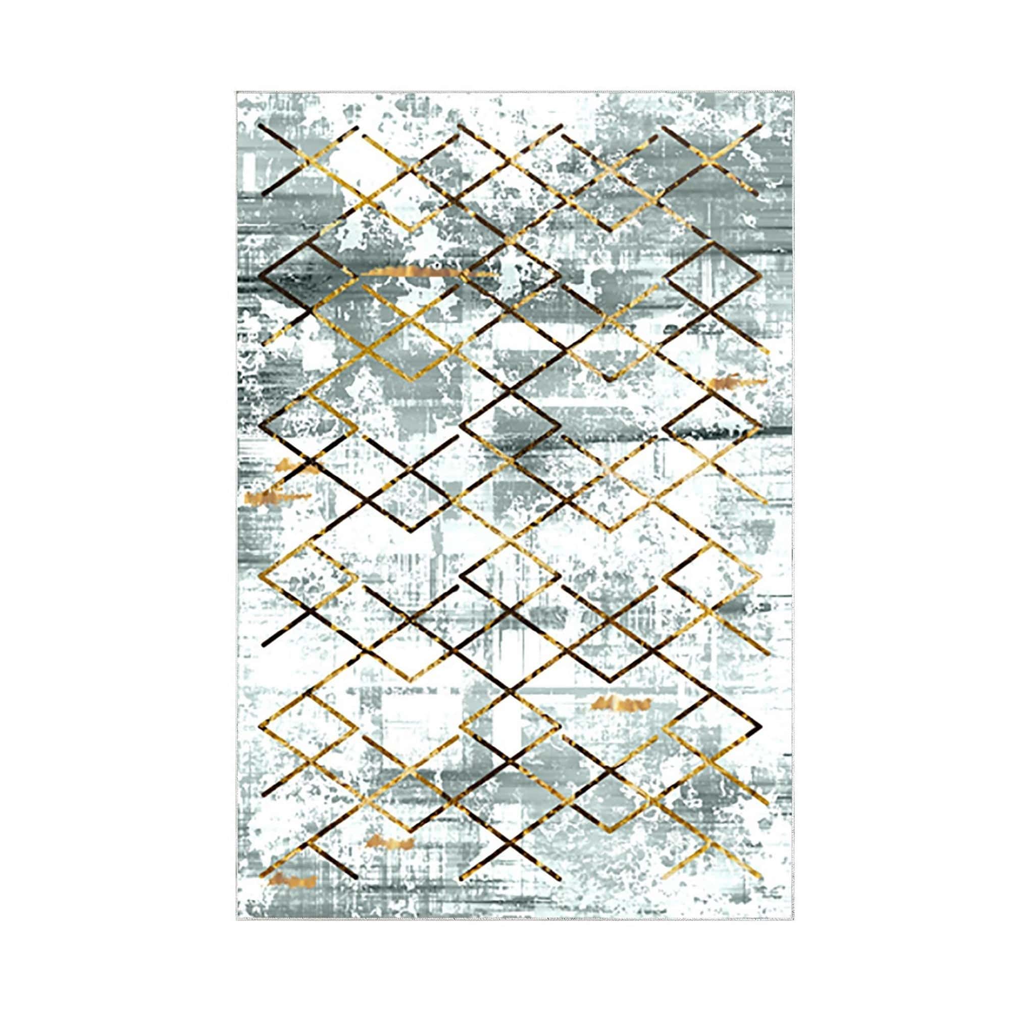 Covor M5026 - V2, 80x120 cm, forma dreptunghiulara, poliester, albastru/argintiu