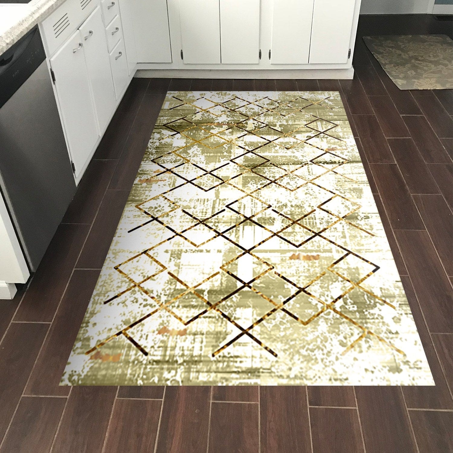 Covor M5026 - V2, 80x120 cm, forma dreptunghiulara, poliester, verde/argintiu