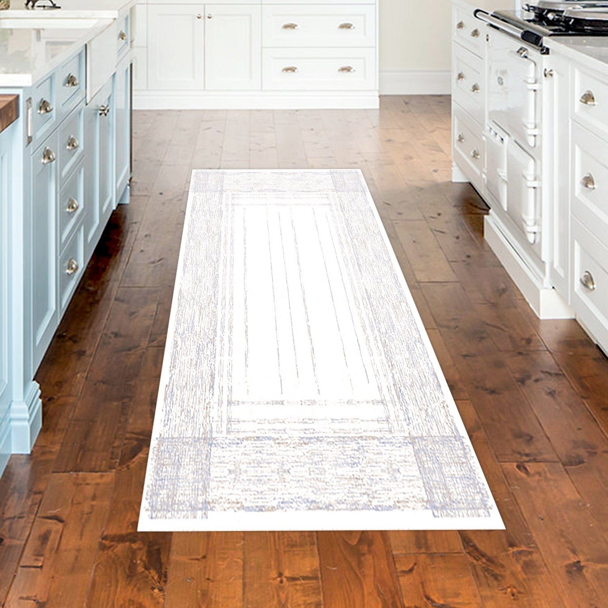 Covor M5076 - V2, 80x120 cm, forma dreptunghiulara, poliester, crem/albastru deschis