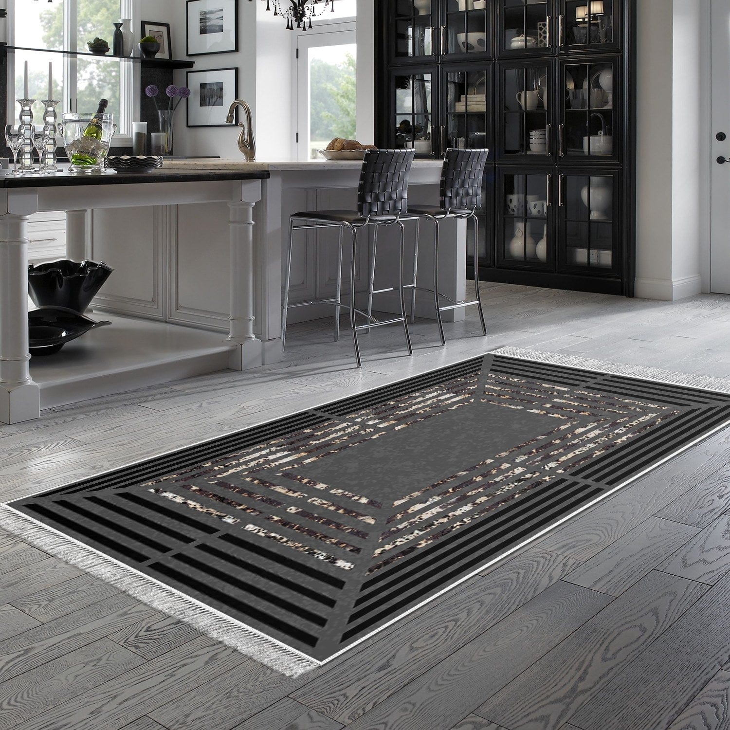 Covor M5132, 80x120 cm, forma dreptunghiulara, poliester, gri antracit