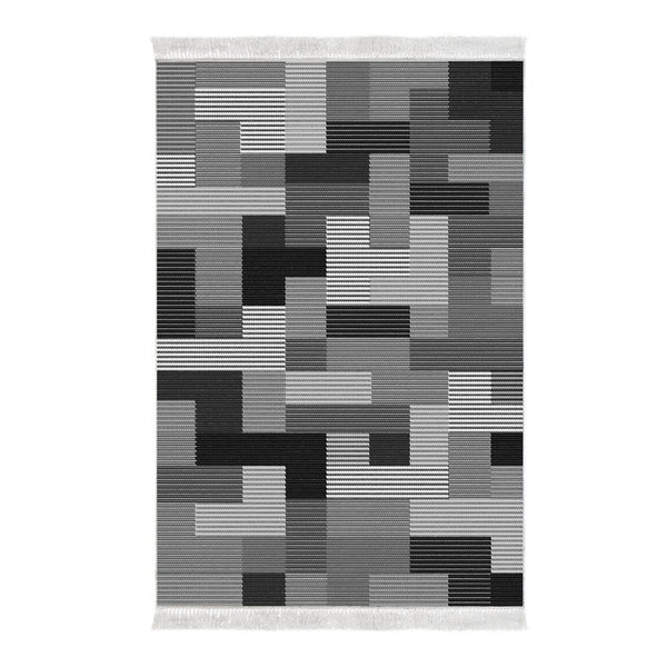 Covor MU113, 80x120 cm, forma dreptunghiulara, poliester, gri/negru