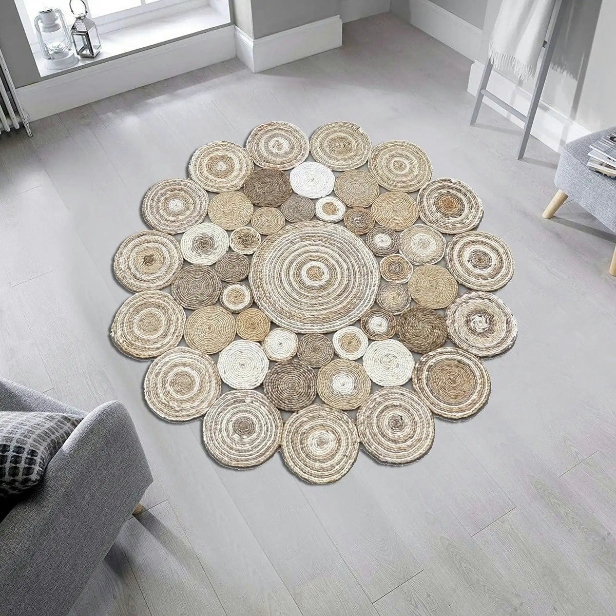 Covor MULTY XW Q, 120x120 cm, forma rotunda, iuta, bej