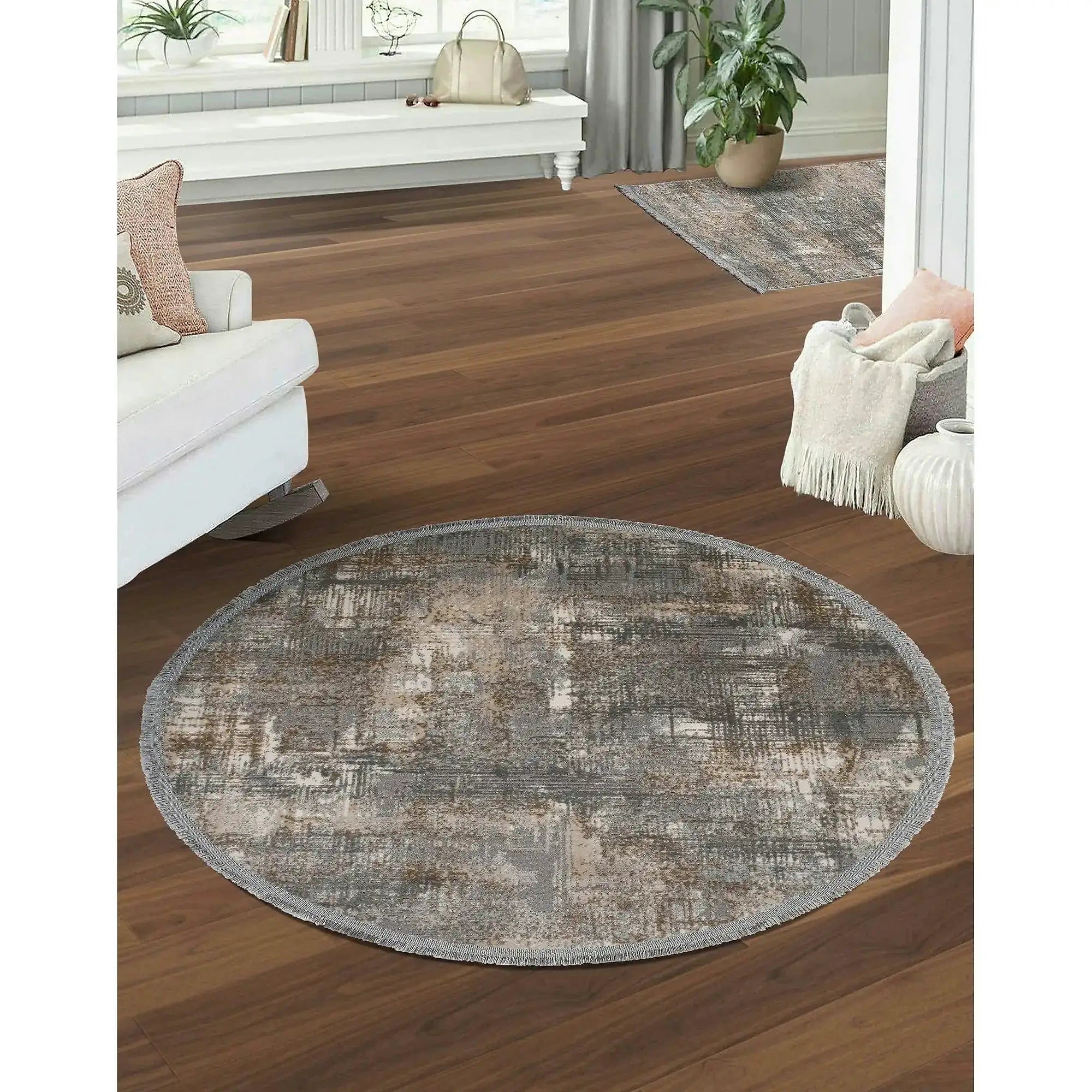 Covor NOTTA, 120x120 cm, forma rotunda, poliester, gri/bej, 1107