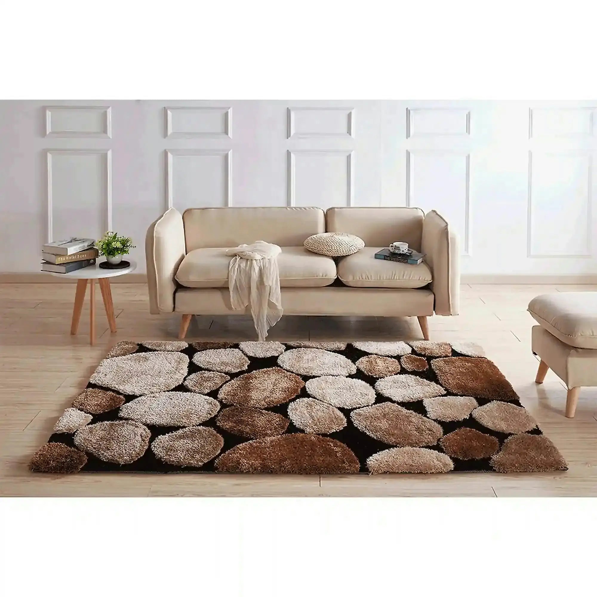 Covor PEBBLE TYP 2, 80x150 cm, forma dreptunghiulara, maro/negru, poliester