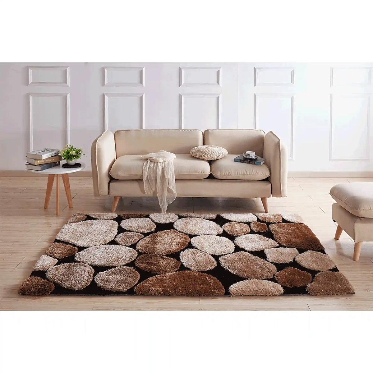 Covor PEBBLE TYP 2, 80x150 cm, forma dreptunghiulara, maro/negru, poliester