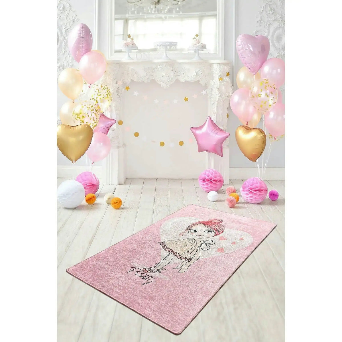 Covor PRETTY, 100x160 cm, forma dreptunghiulara, poliester/stofa catifelata, roz
