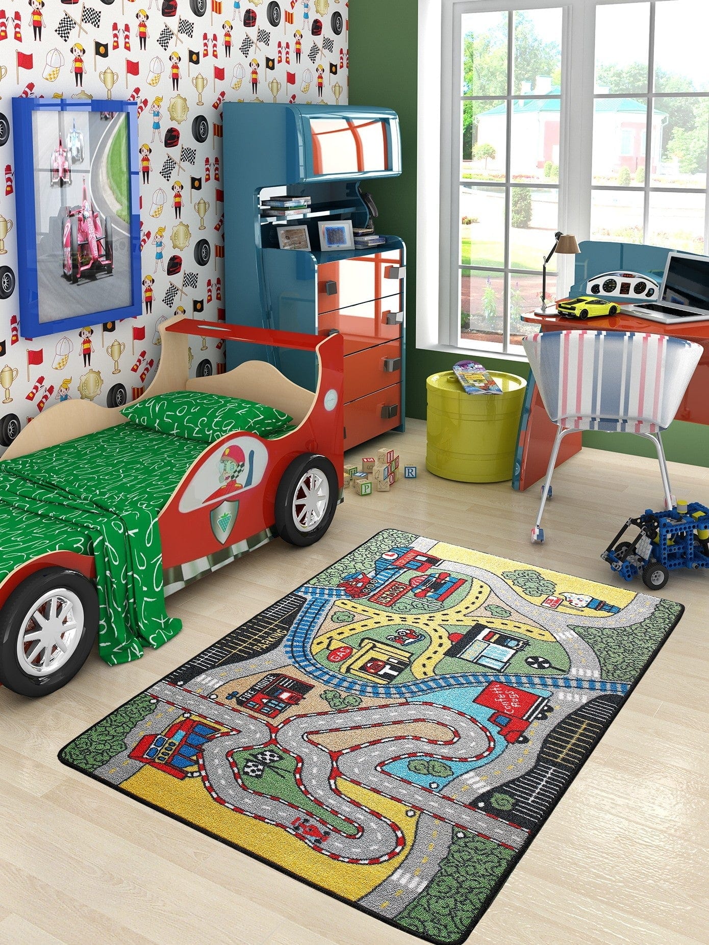 Covor RACE, 100x150 cm, forma dreptunghiulara, material sintetic, multicolor
