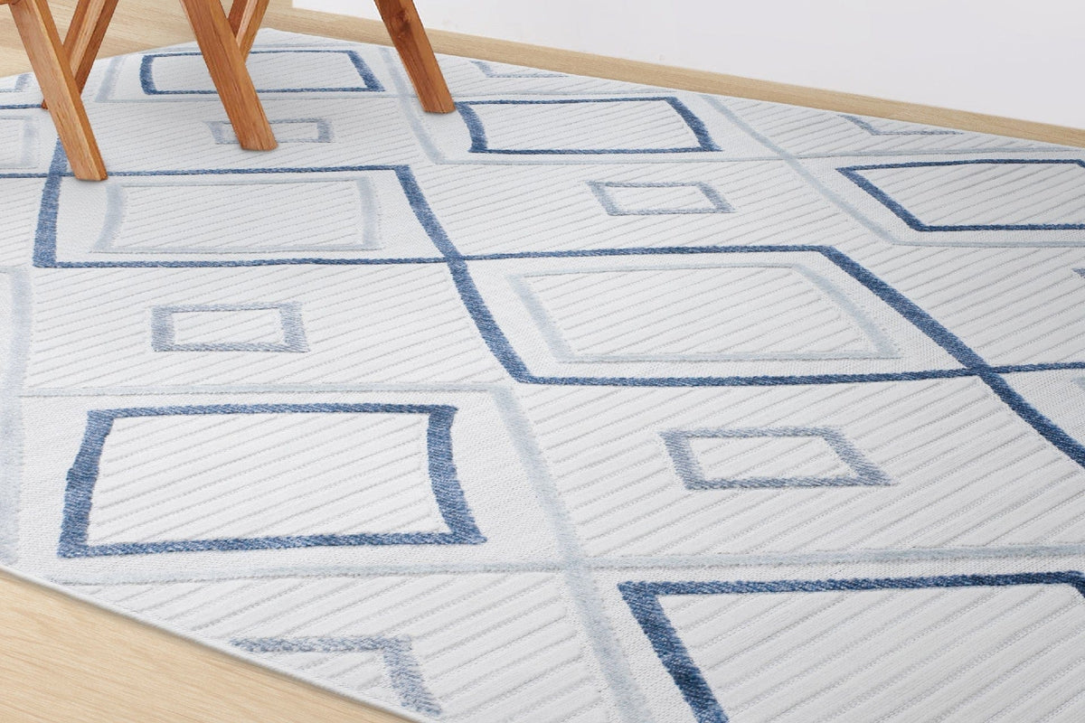 Covor SAND, 78x150 cm, forma dreptunghiulara, polipropilena, crem/albastru, 65549A