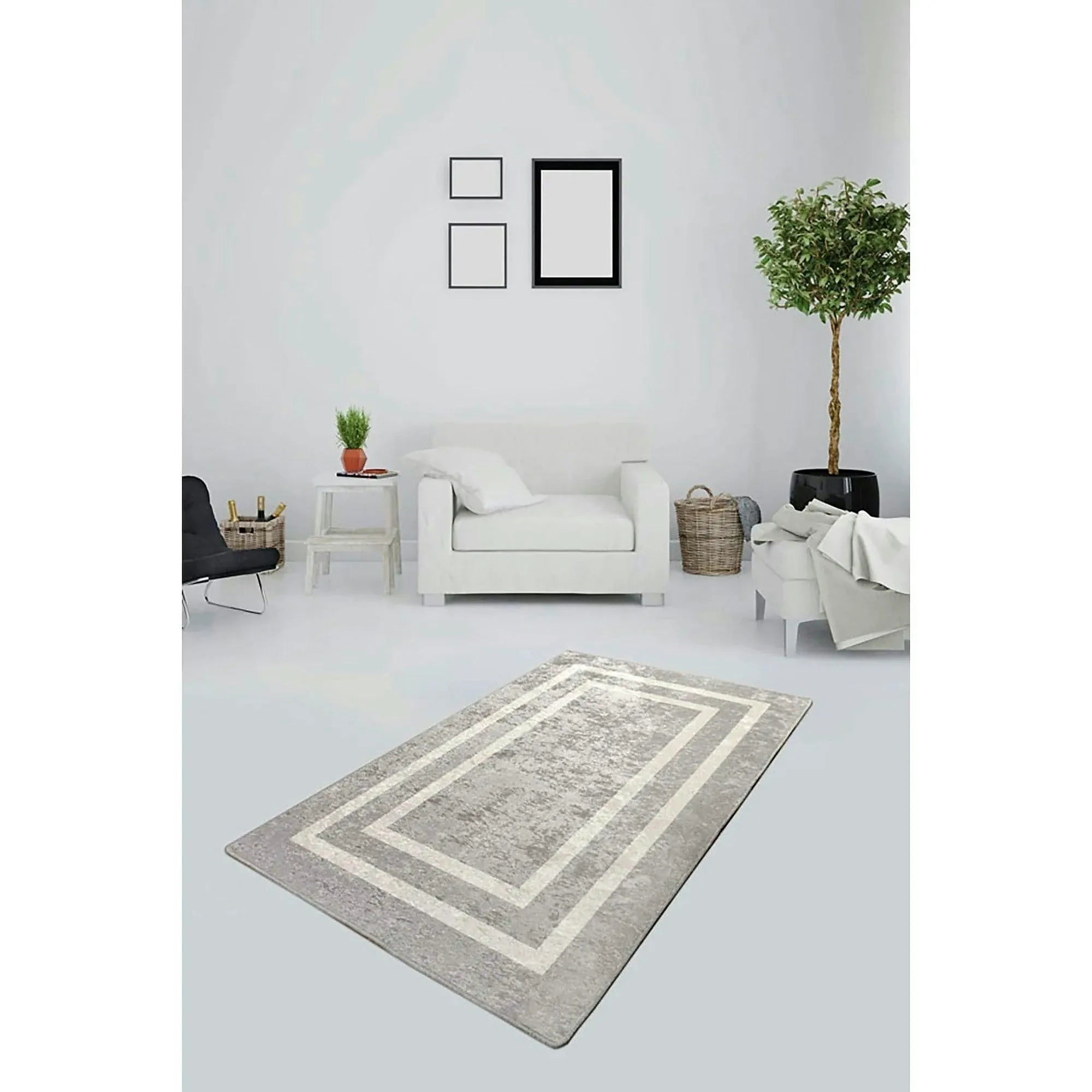 Covor SILVER, 160x230 cm, forma dreptunghiulara, tesatura de catifea/poliester, gri/alb