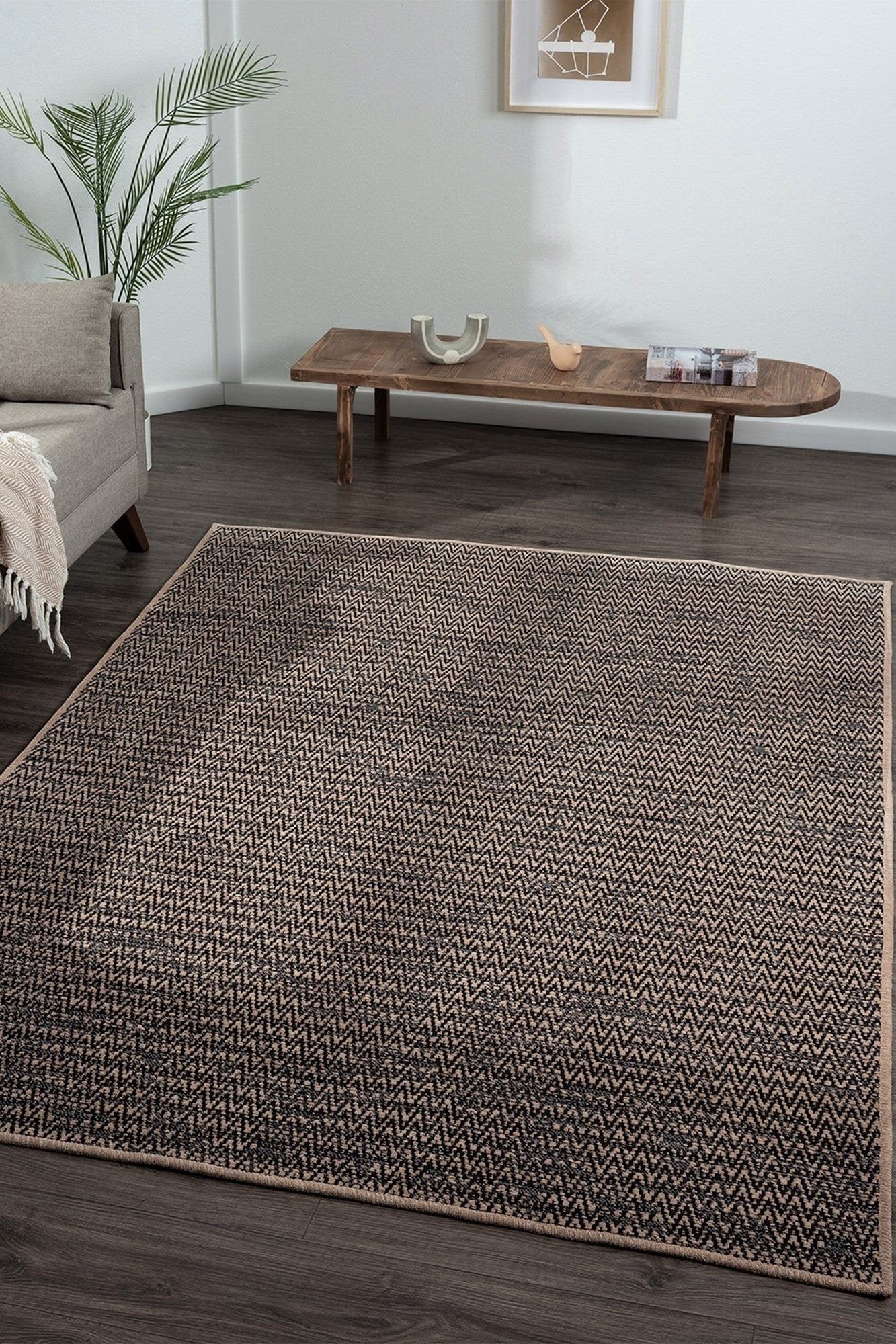 Covor TERAPIA, 80x150 cm, forma dreptunghiulara, poliester, negru/bej, 3604