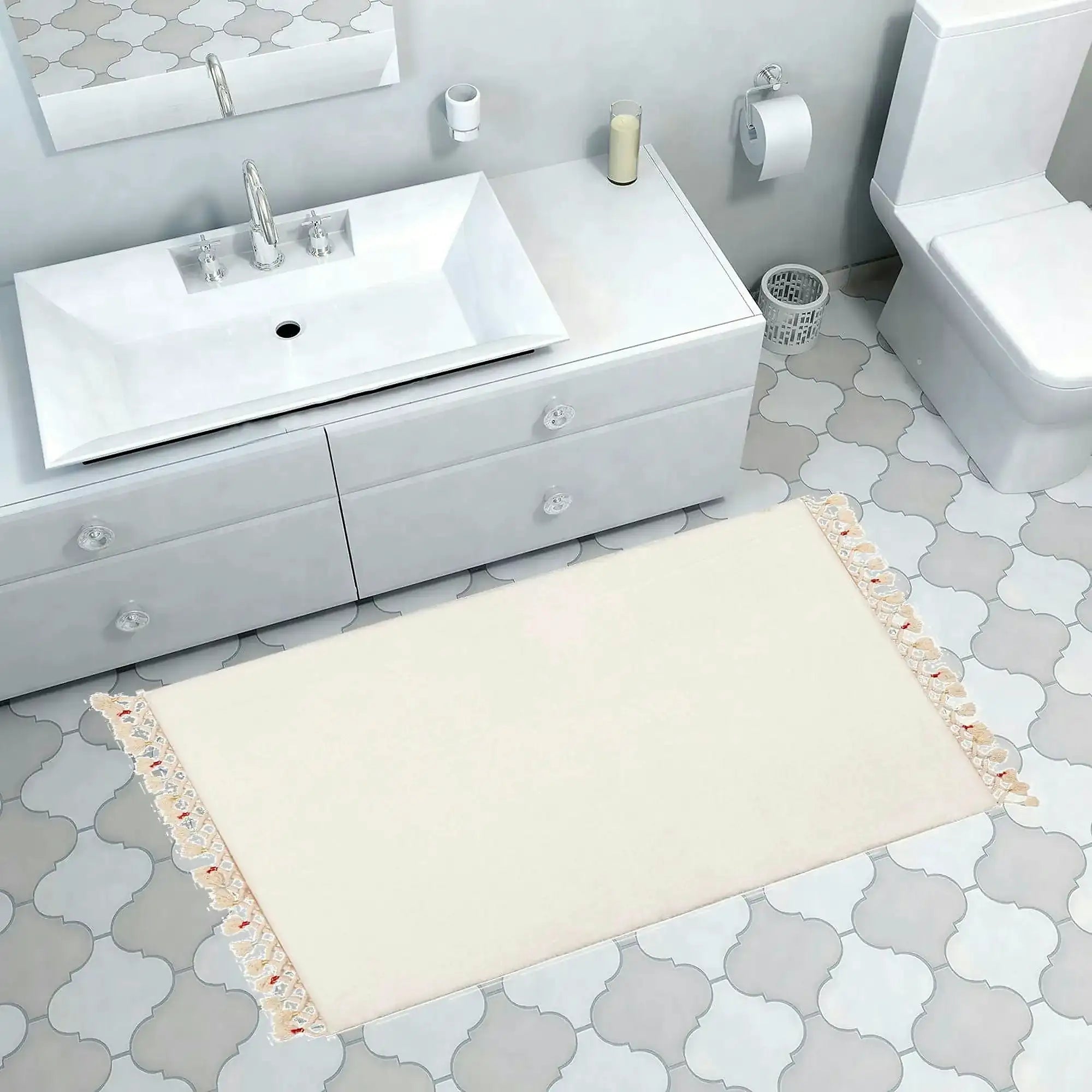 Covoras baie 1619, 50x75 cm, forma dreptunghiulara, acril, alb
