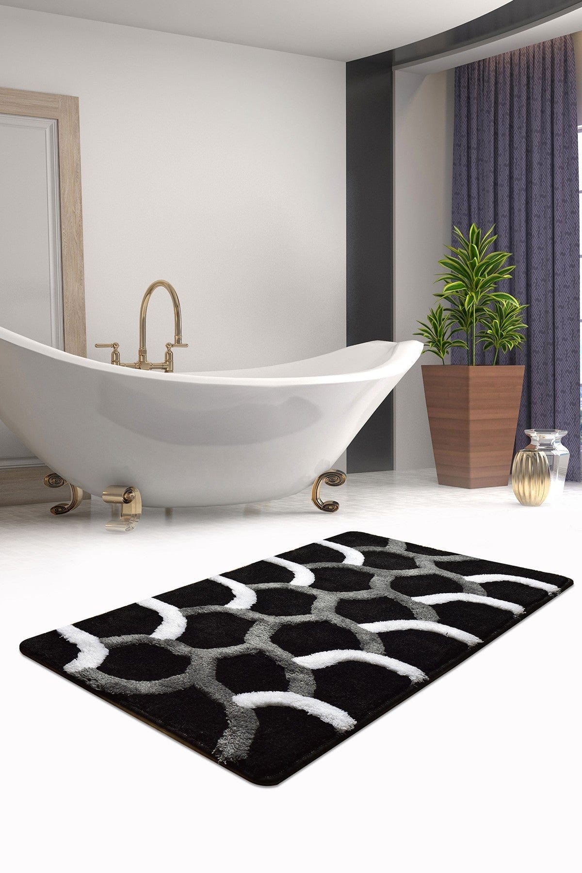 Covoras baie 359CHL1963, 70x120 cm, forma dreptunghiulara, acril, negru