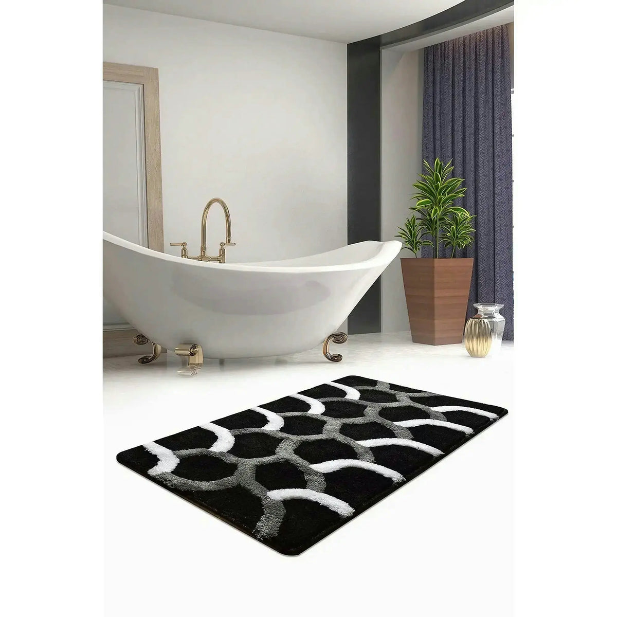 Covoras baie 359CHL1963, 70x120 cm, forma dreptunghiulara, acril, negru