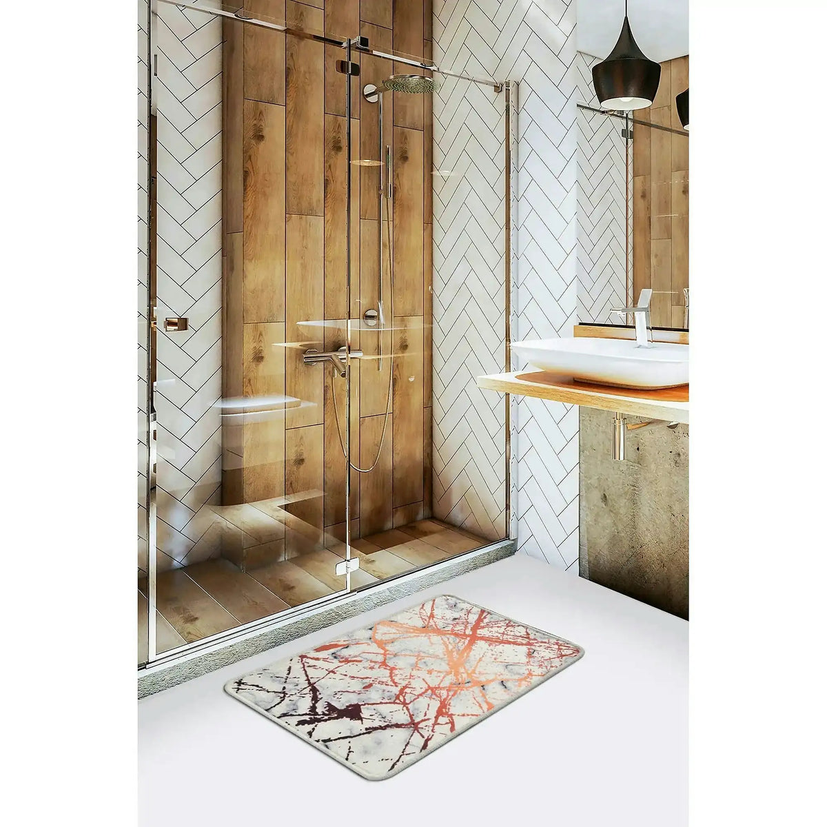 Covoras baie 359CHL4179, 60x40 cm, forma dreptunghiulara, poliester, multicolor