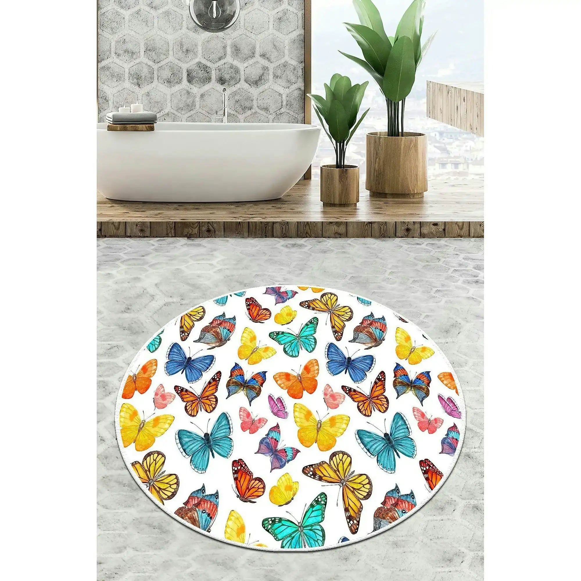 Covoras baie 359CHL4629, 140x140 cm, forma rotunda, poliester, multicolor