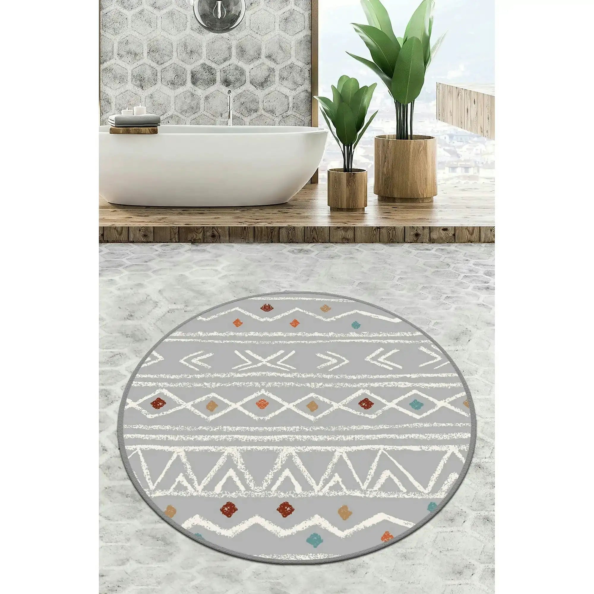 Covoras baie BALLOCCO, 80x80 cm, forma rotunda, poliester, multicolor