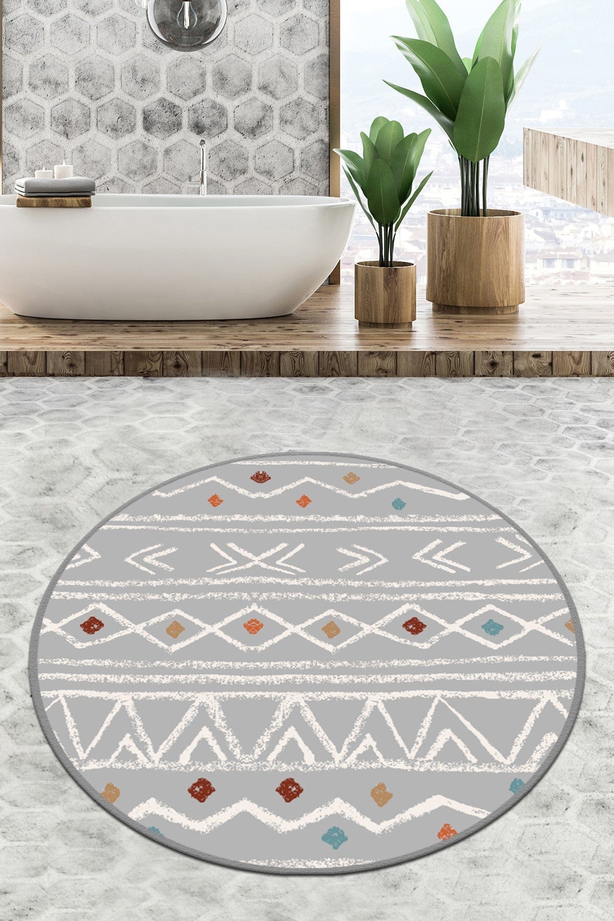 Covoras baie BALLOCCO, 80x80 cm, forma rotunda, poliester, multicolor