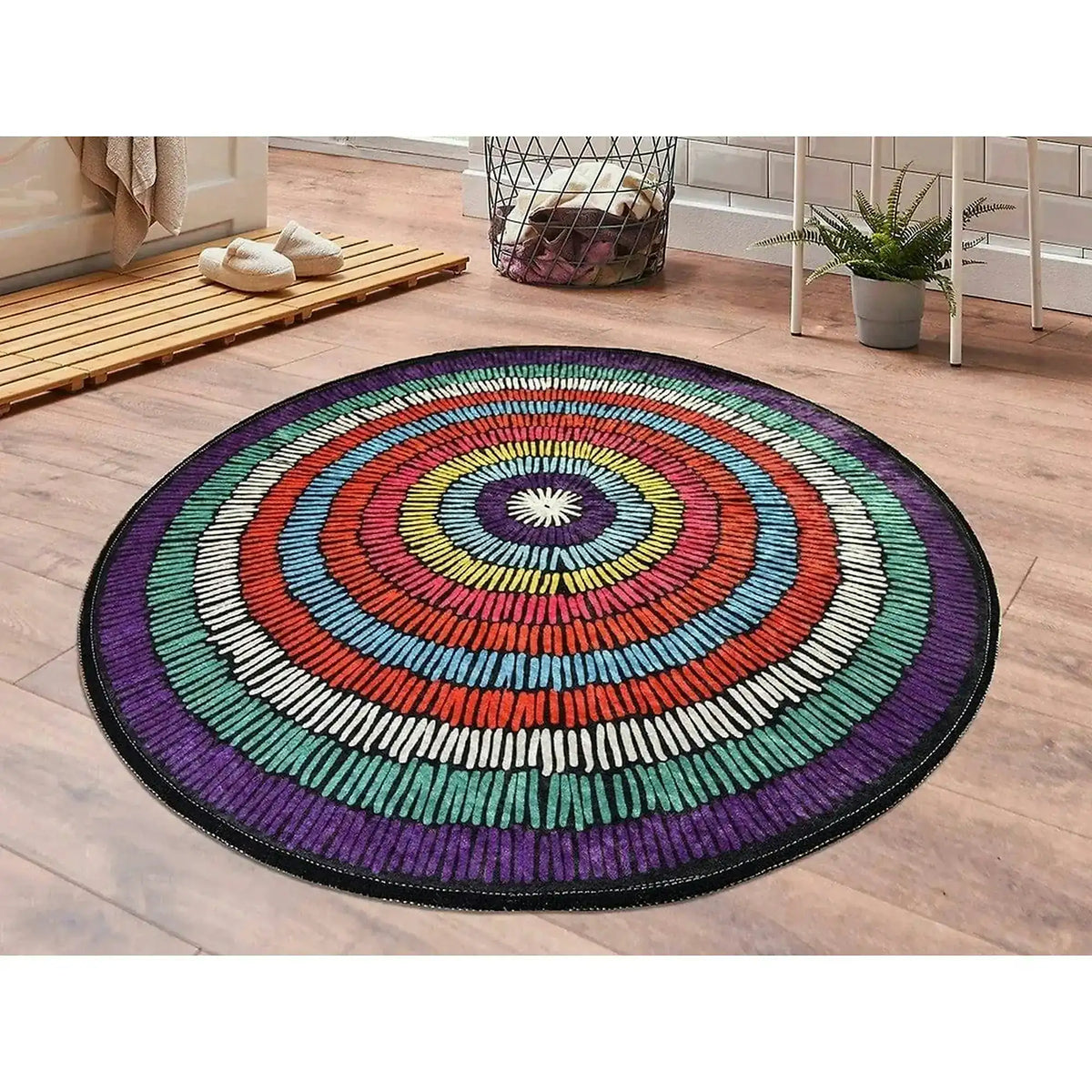Covoras baie BUBBLE, 100x100 cm, forma rotunda, poliester, multicolor