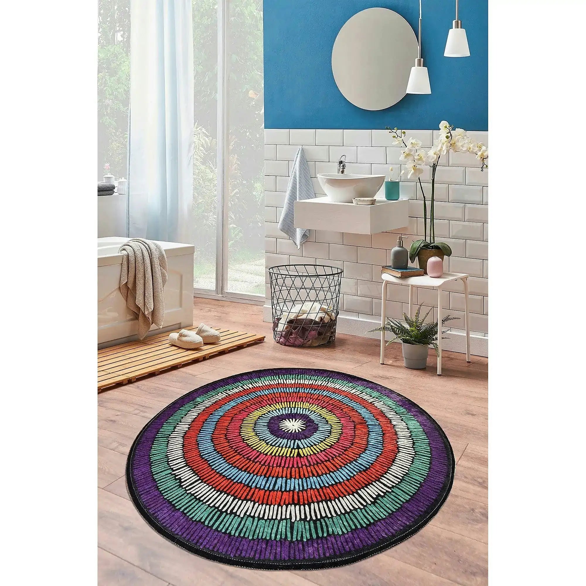 Covoras baie BUBBLE, 100x100 cm, forma rotunda, poliester, multicolor