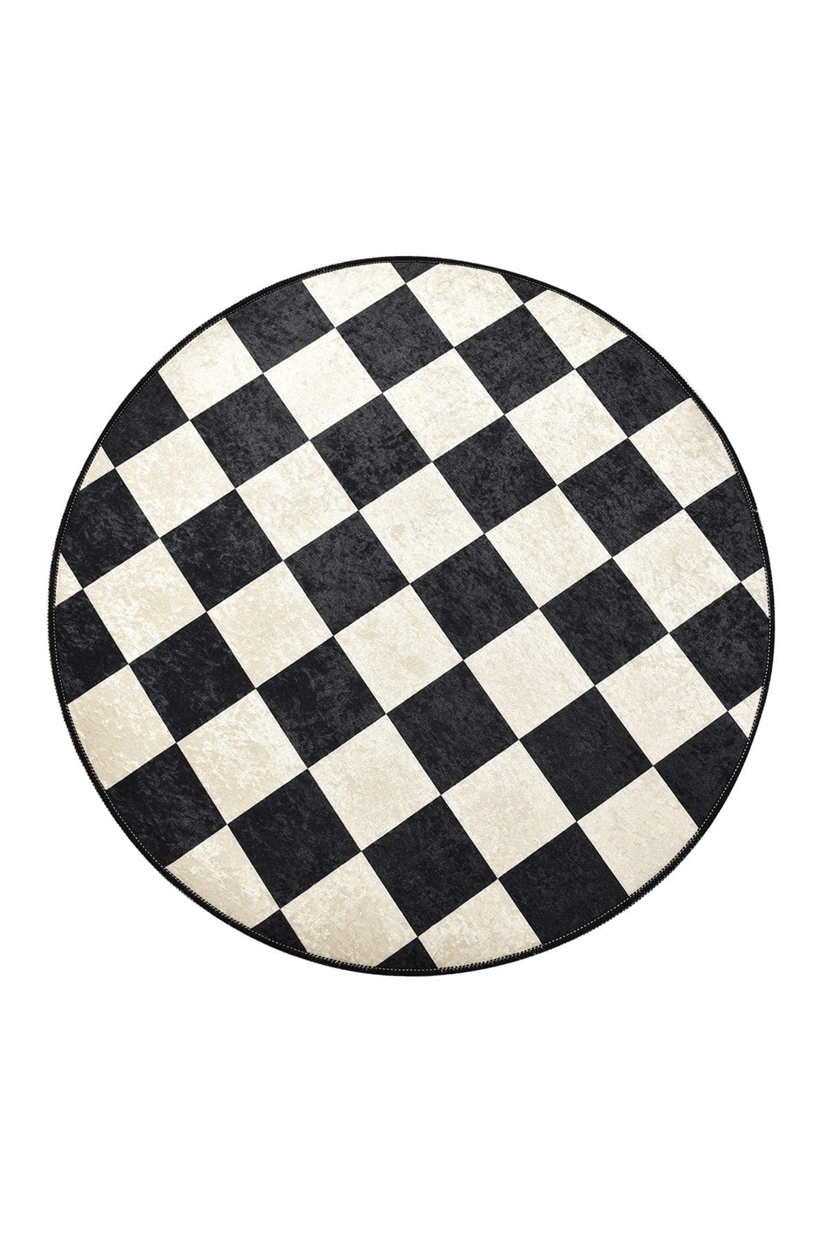 Covoras baie DAMA, 100x100 cm, forma rotunda, poliester, alb/negru