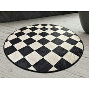 Covoras baie DAMA, 100x100 cm, forma rotunda, poliester, alb/negru