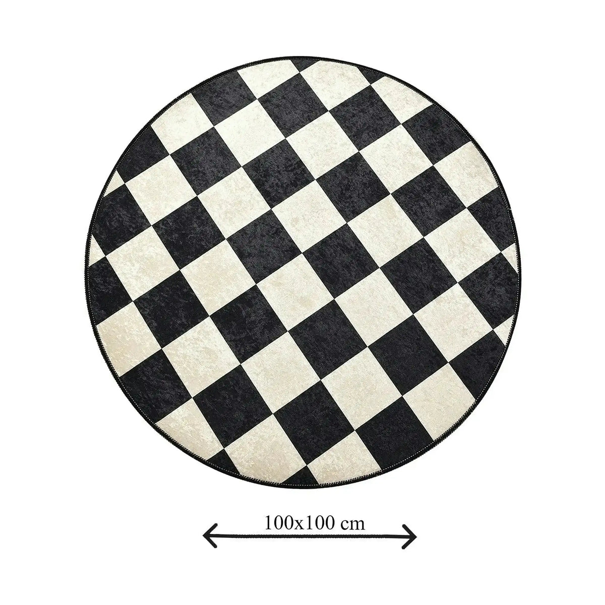Covoras baie DAMA, 100x100 cm, forma rotunda, poliester, alb/negru