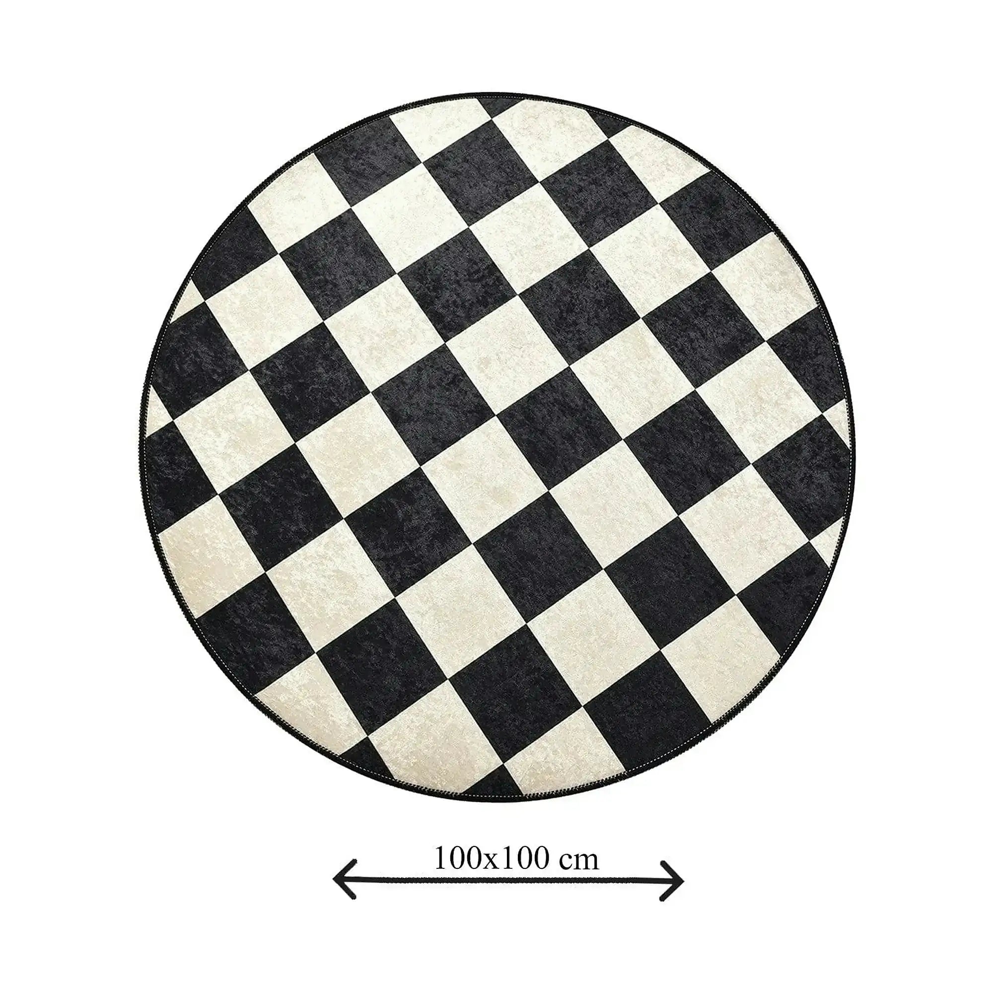 Covoras baie DAMA, 100x100 cm, forma rotunda, poliester, alb/negru