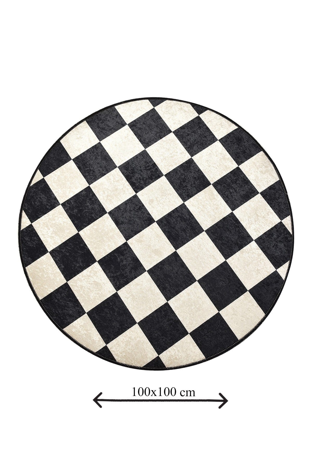 Covoras baie DAMA, 100x100 cm, forma rotunda, poliester, alb/negru