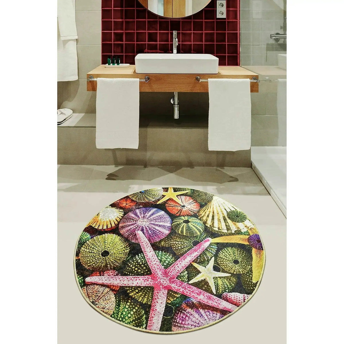 Covoras baie ESTRELLA, 100x100 cm, forma rotunda, poliester, multicolor