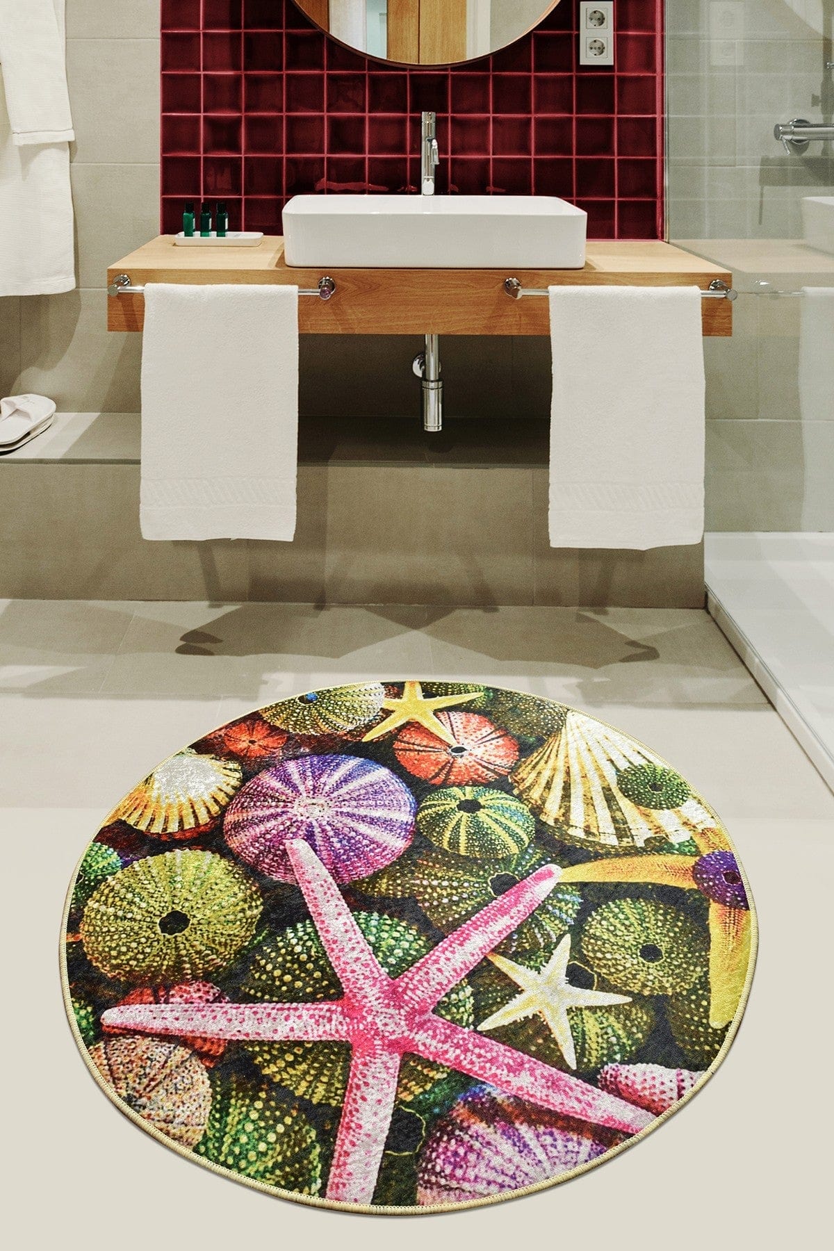 Covoras baie ESTRELLA, 100x100 cm, forma rotunda, poliester, multicolor