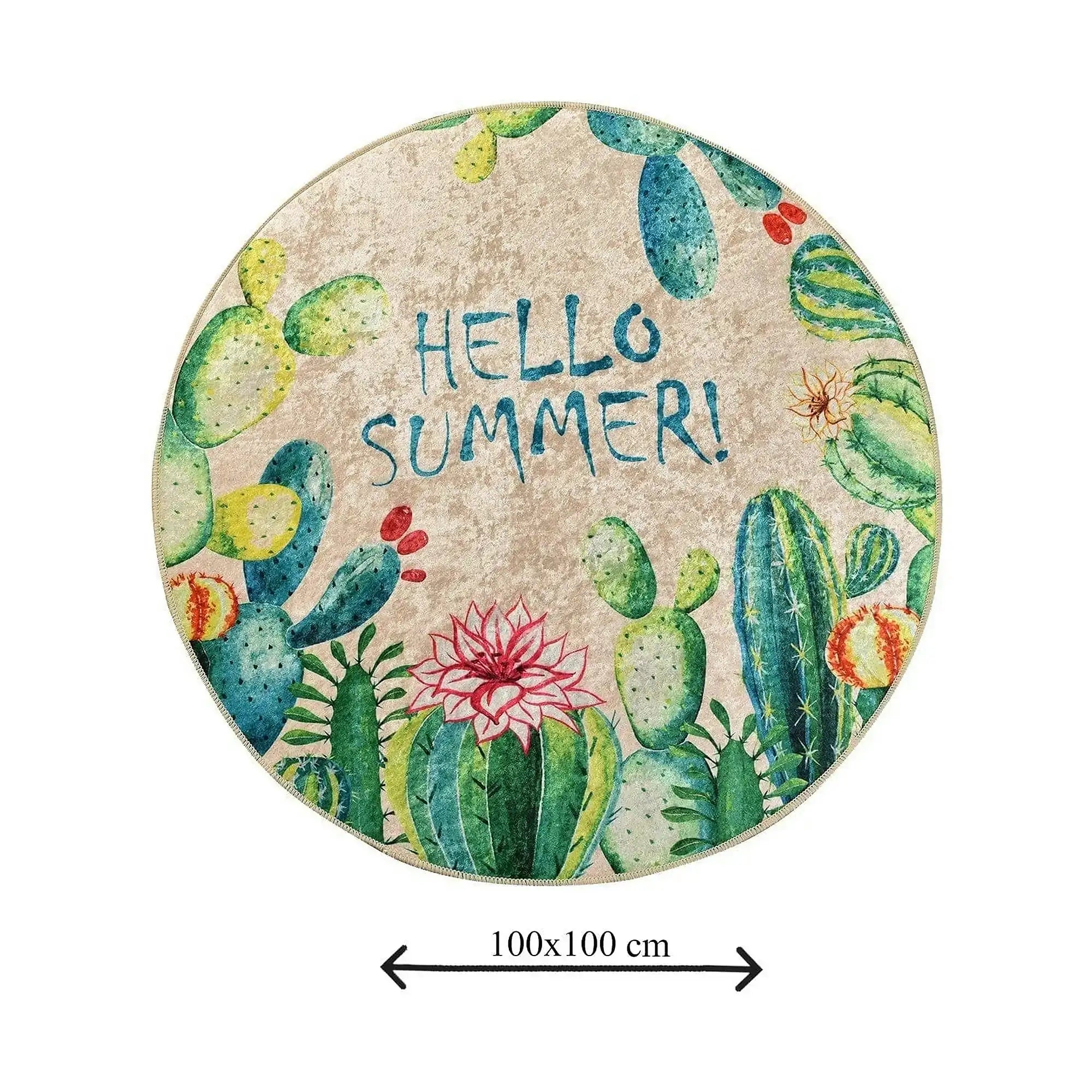 Covoras baie HELLO SUMMER, 100x100 cm, forma rotunda, poliester, multicolor