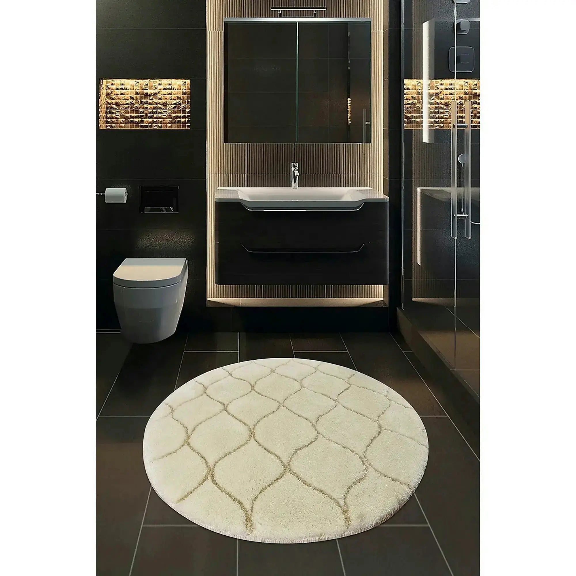 Covoras baie INFINITY, 90x90 cm, forma rotunda, acril, bej