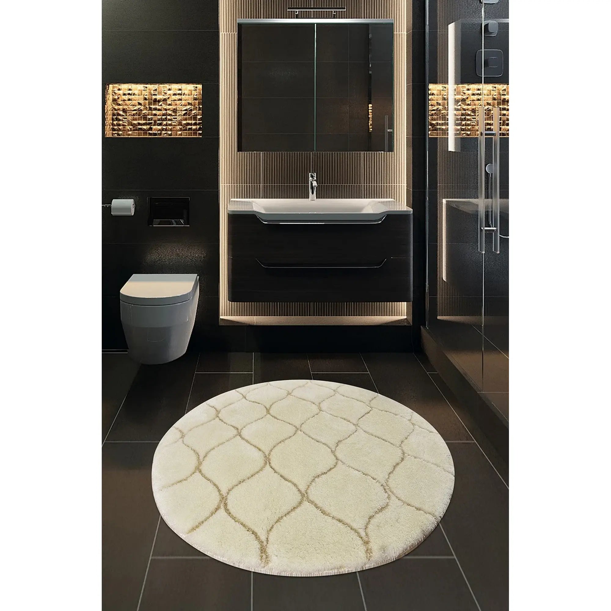 Covoras baie INFINITY, 90x90 cm, forma rotunda, acril, bej