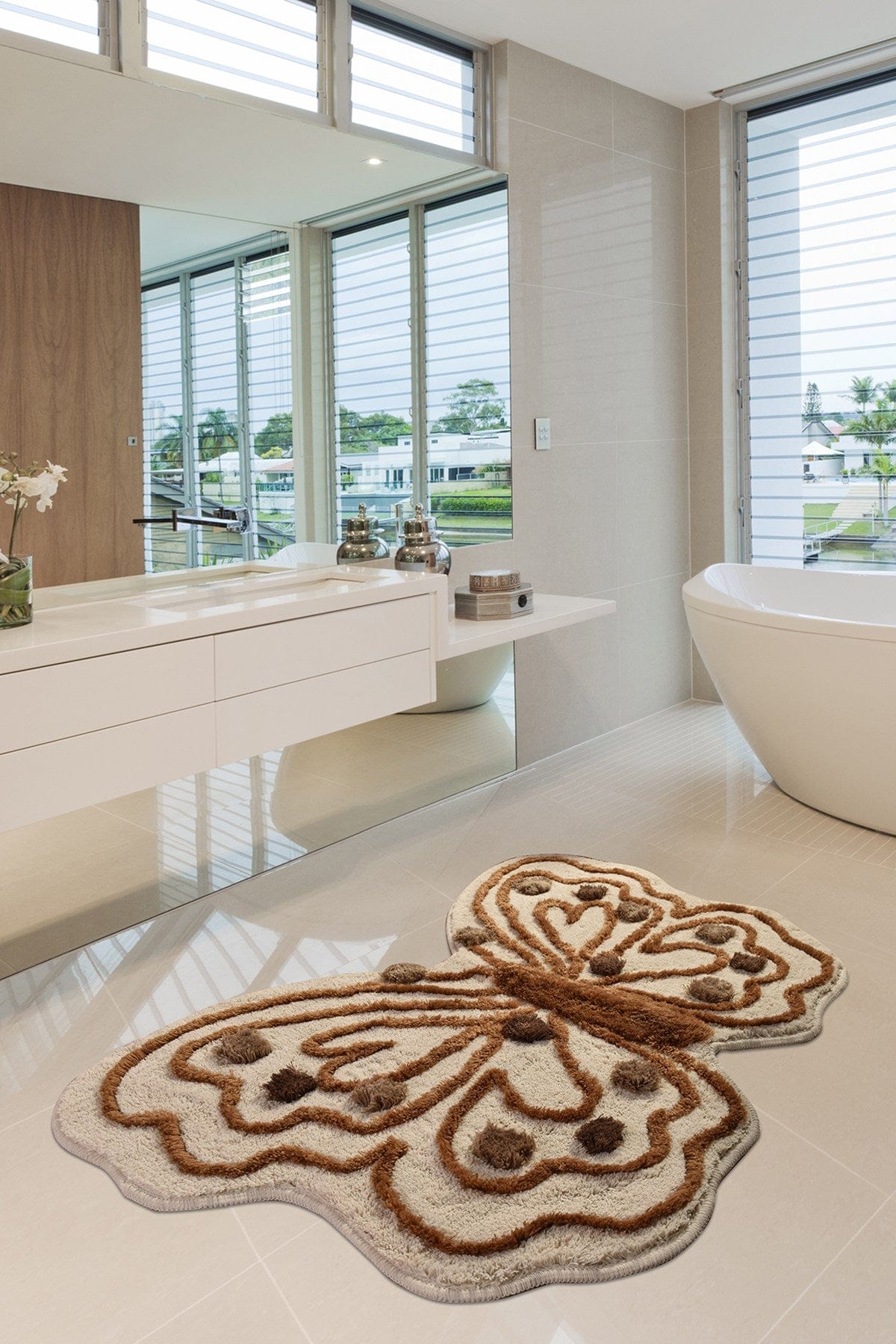 Covoras baie KELEBEK, 70x120 cm, forma atipica, acril, maro