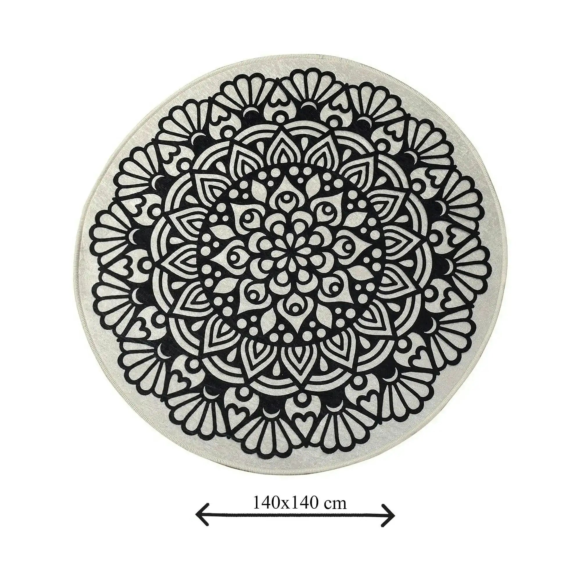 Covoras baie KOZZY, 140x140 cm, forma rotunda, poliester, negru