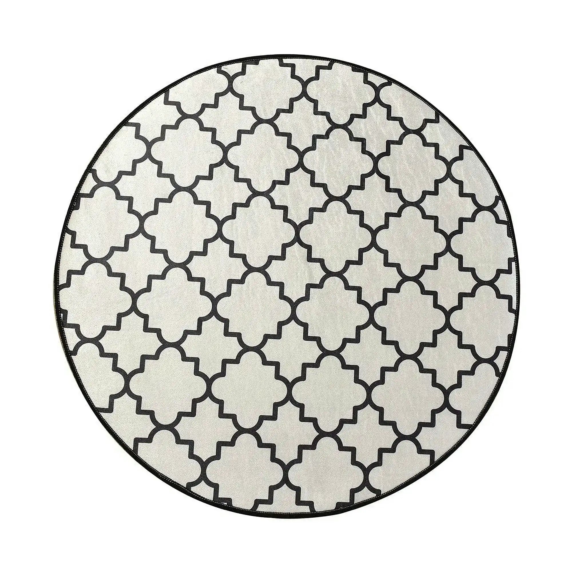 Covoras baie KUPA, 140x140 cm, forma rotunda, poliester, crem/negru