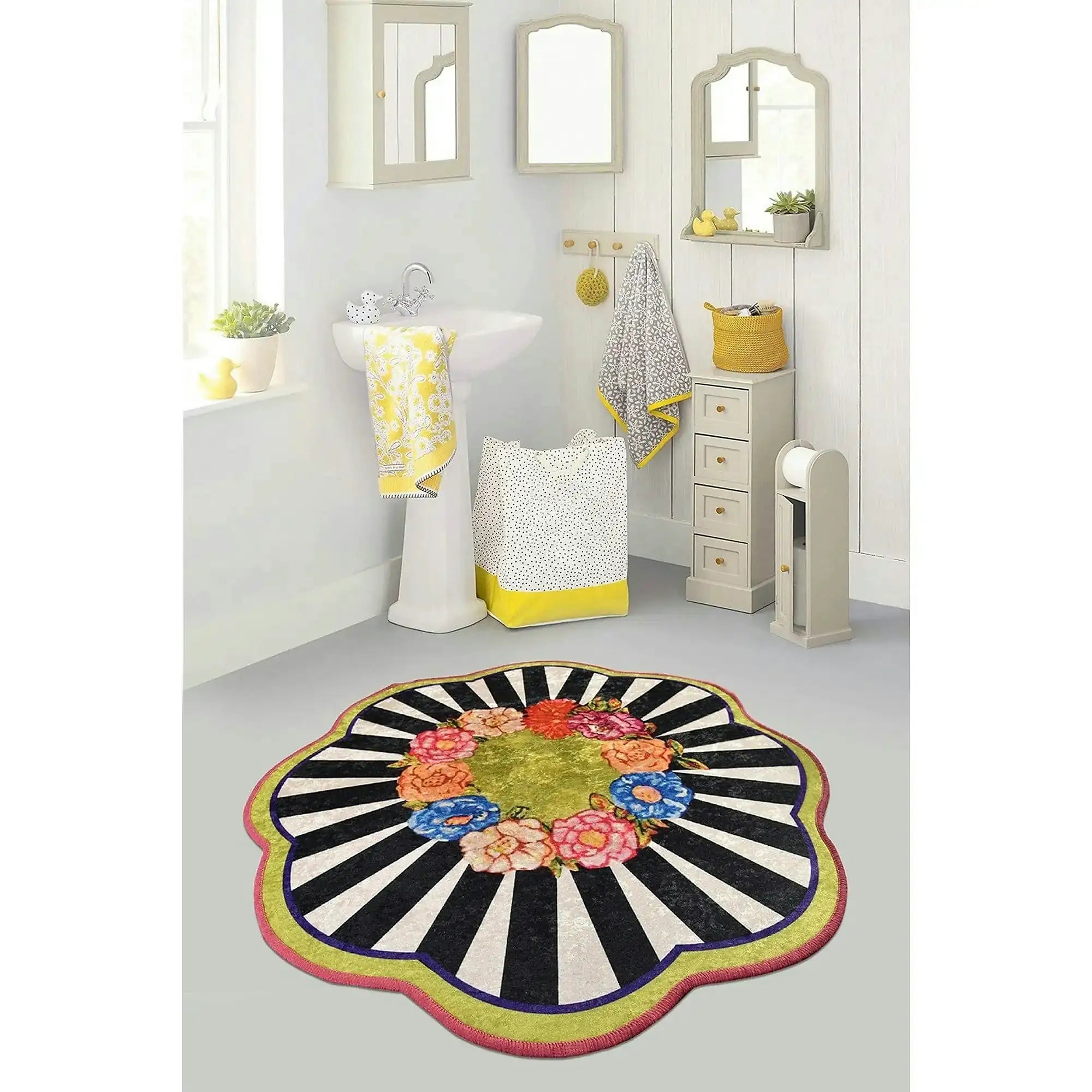 Covoras baie LOAN, 140x140 cm, forma rotunda, poliester, multicolor
