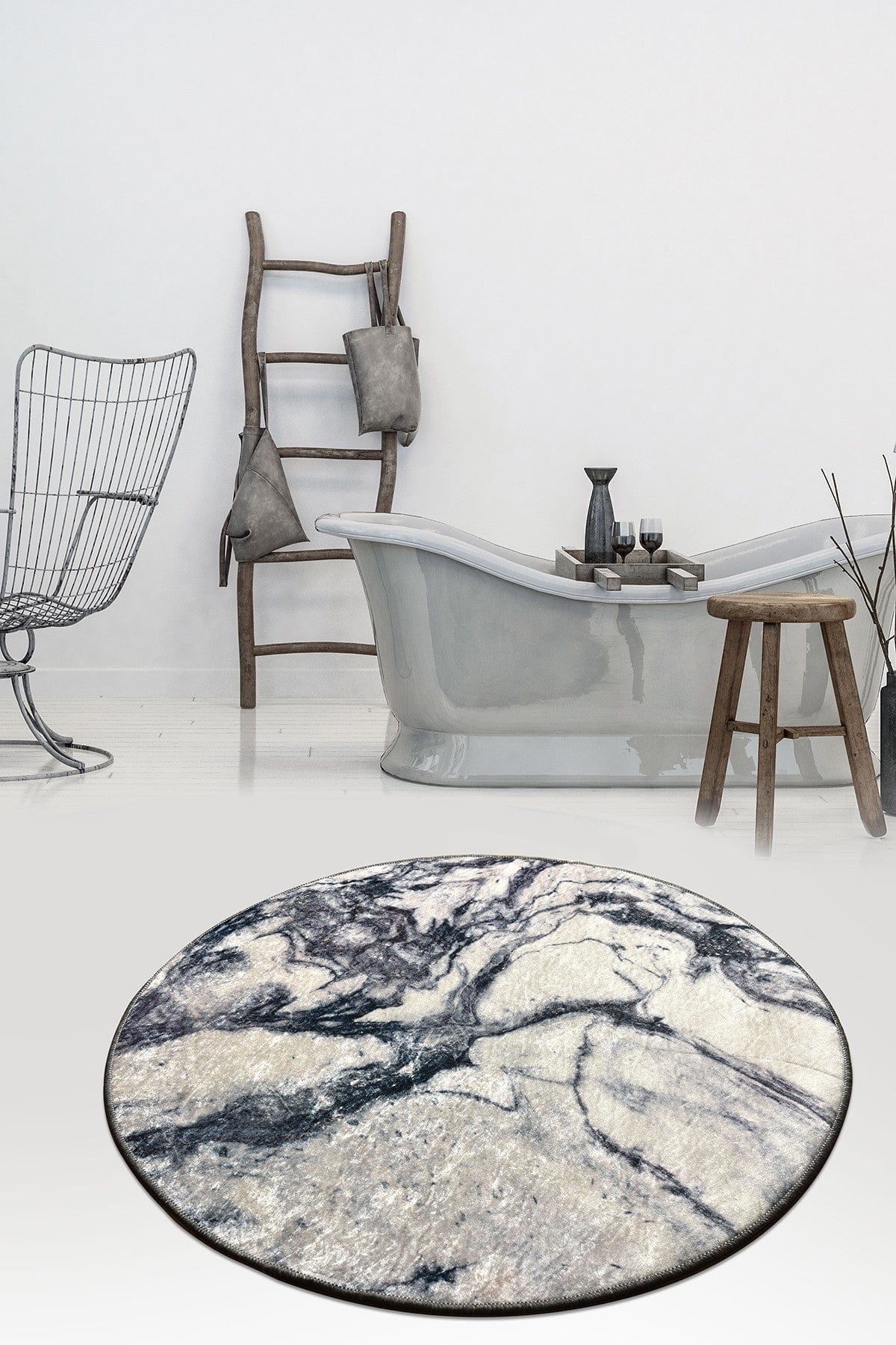 Covoras baie MERMER DJT, 100x100 cm, forma rotunda, poliester, multicolor