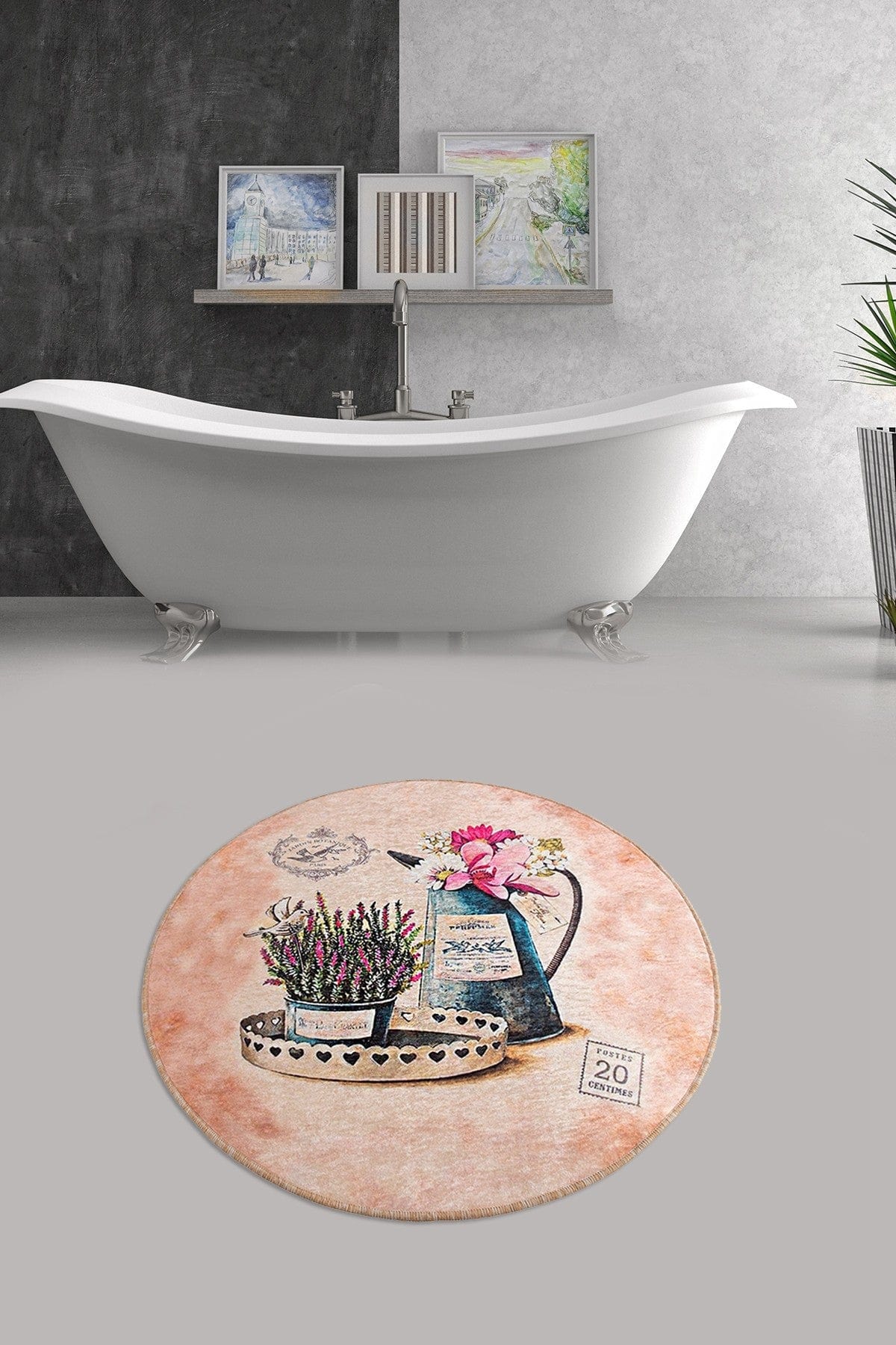 Covoras baie MONDER DJT, 100x100 cm, forma rotunda, poliester, multicolor
