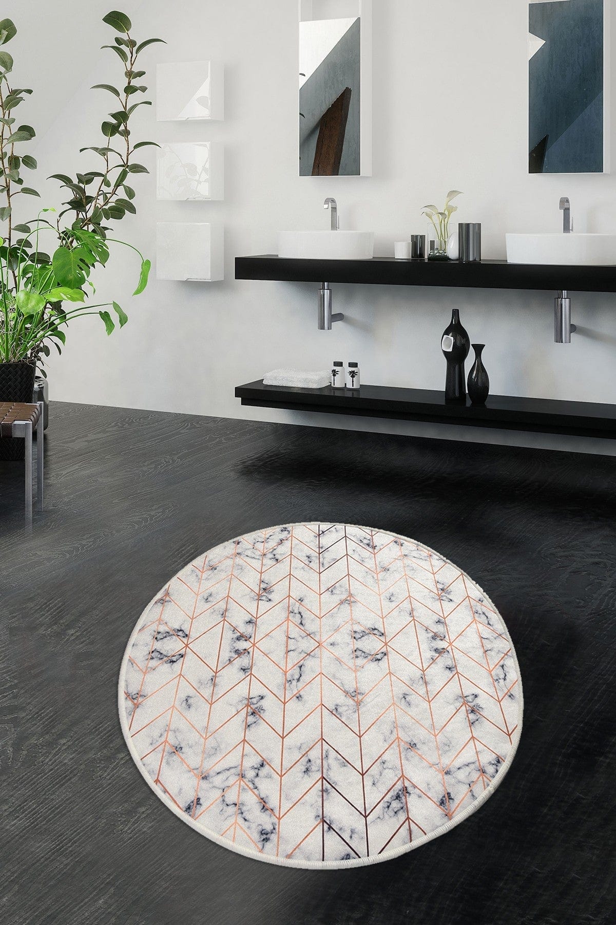 Covoras baie MOREA DJT, 100x100 cm, forma rotunda, poliester, multicolor