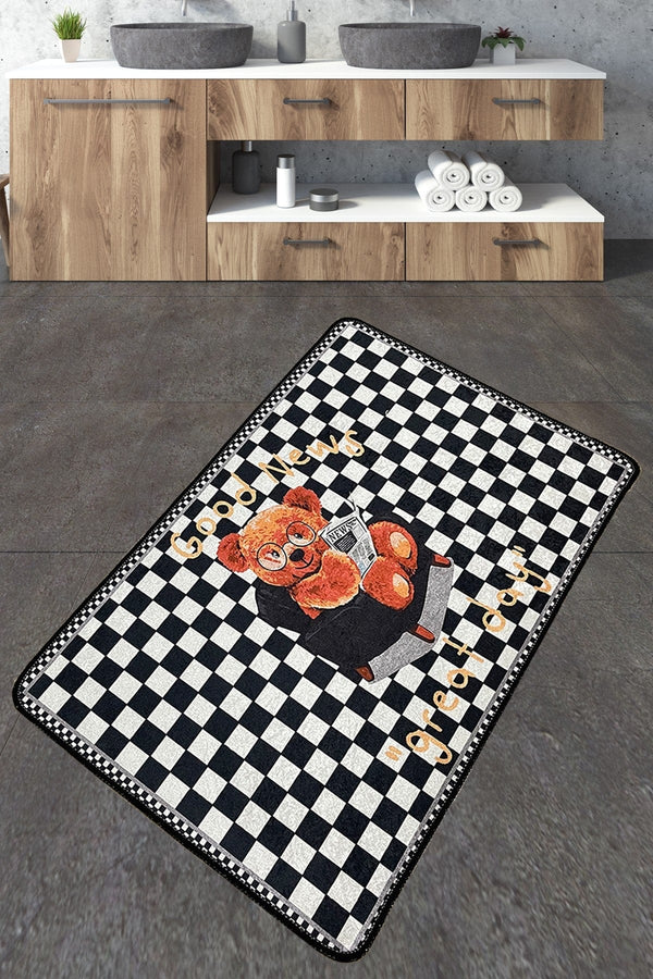 Covoras baie NEWSPAPER, 70x120 cm, forma dreptunghiulara, poliester, multicolor