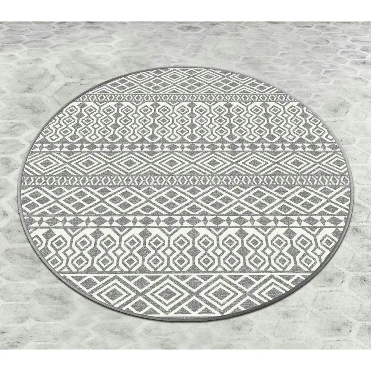 Covoras baie ORDER CIRCLE DJT, 100x100 cm, forma rotunda, poliester, gri/alb