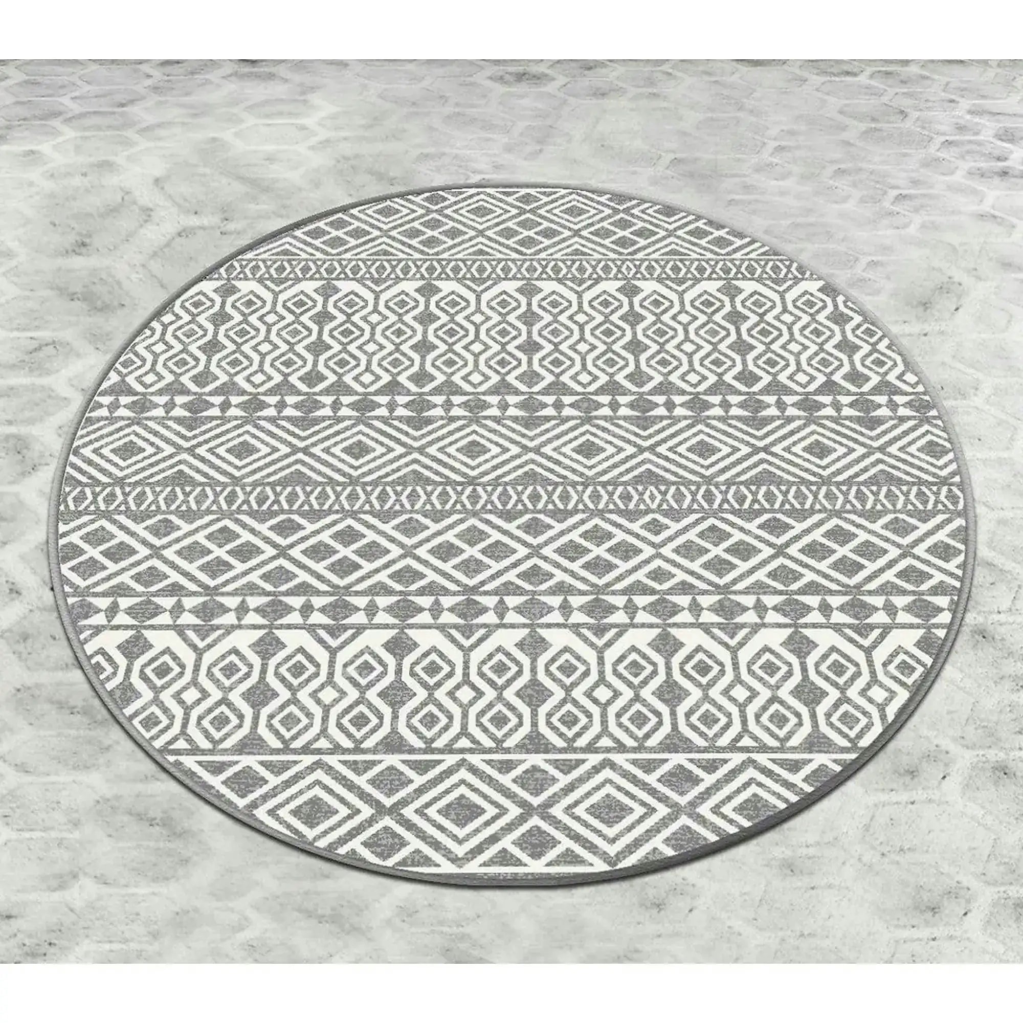 Covoras baie ORDER CIRCLE DJT, 100x100 cm, forma rotunda, poliester, gri/alb