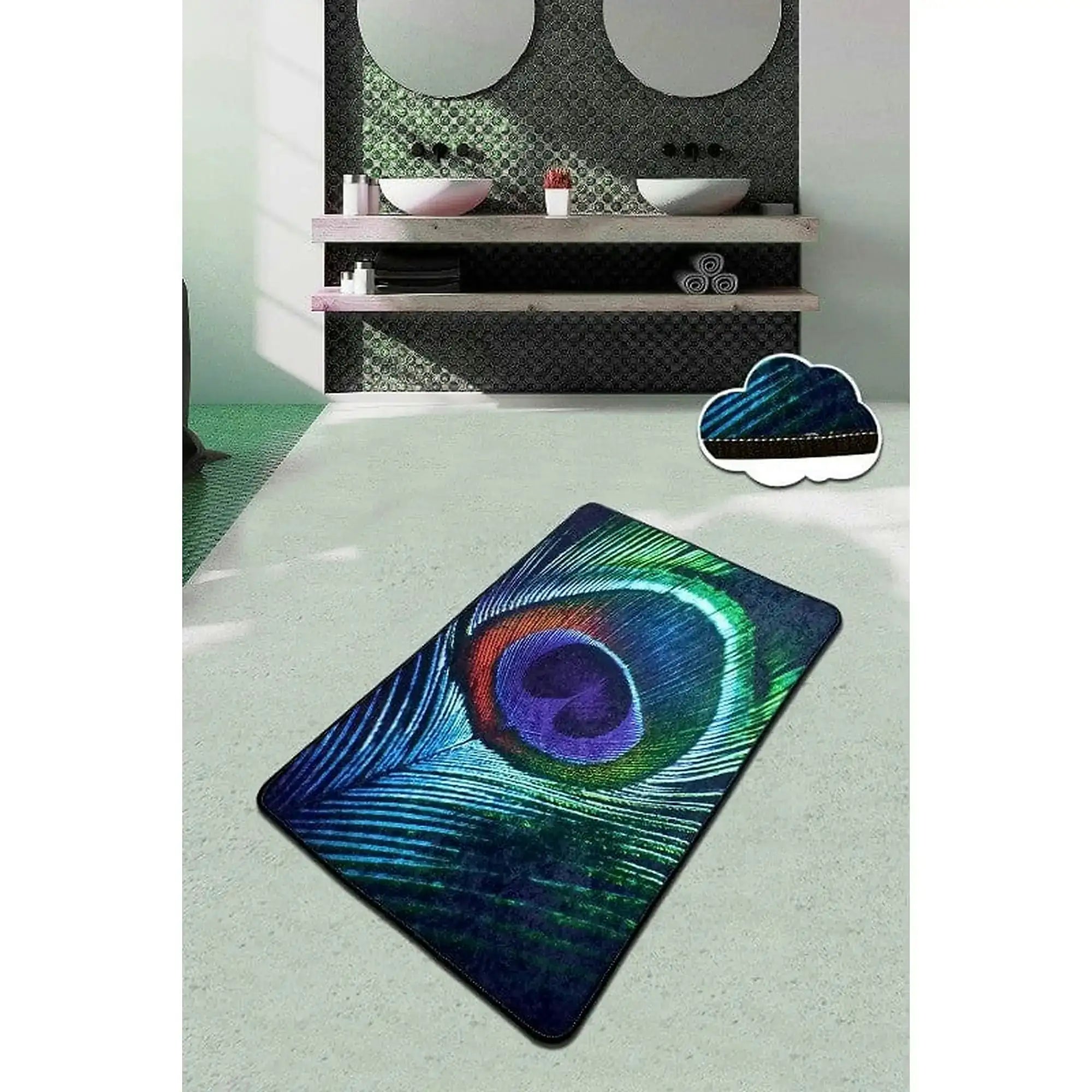 Covoras baie PEACOCK, 80x100 cm, forma dreptunghiulara, poliester, multicolor