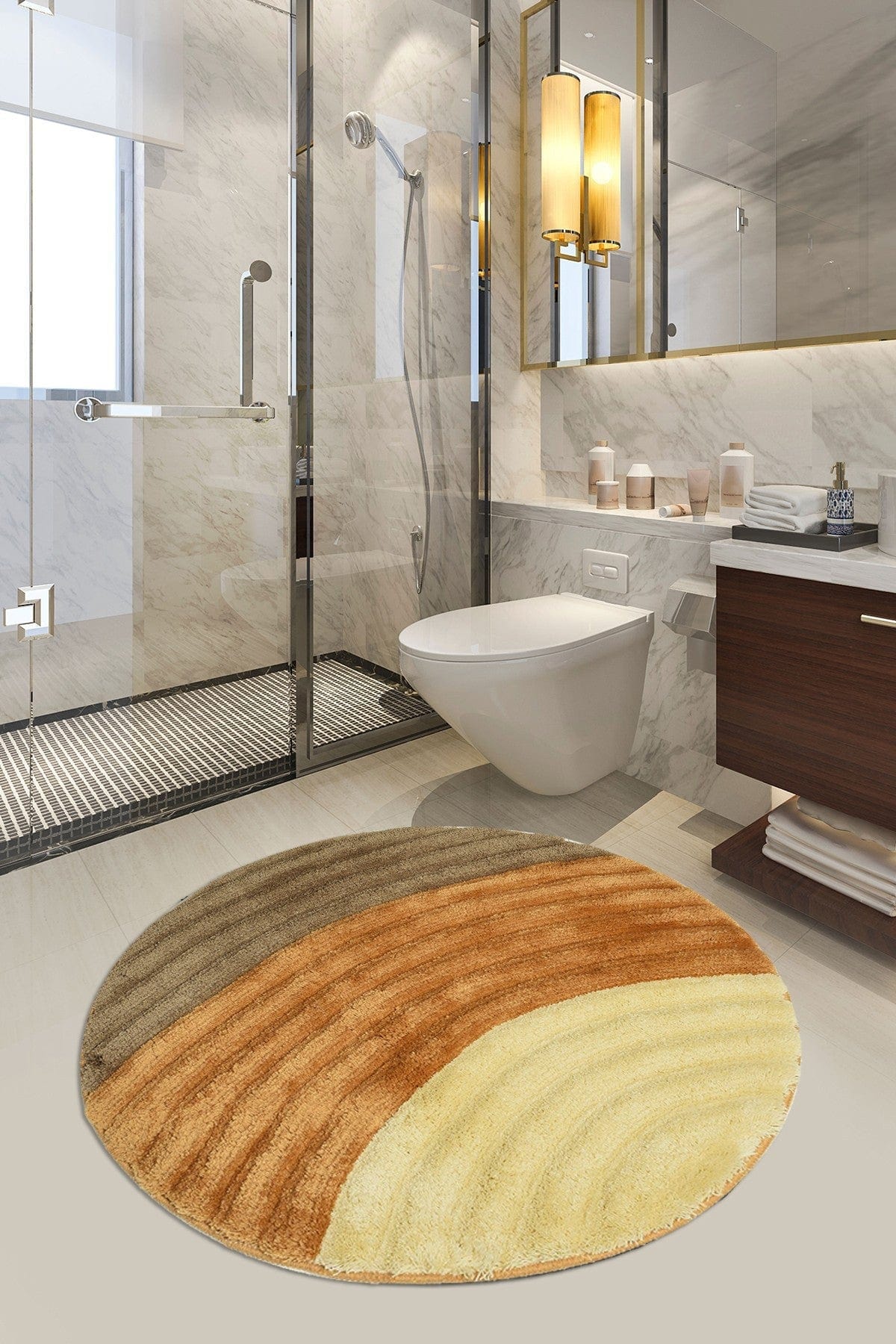 Covoras baie WELL CAP, 90x90 cm, forma rotunda, acril, multicolor