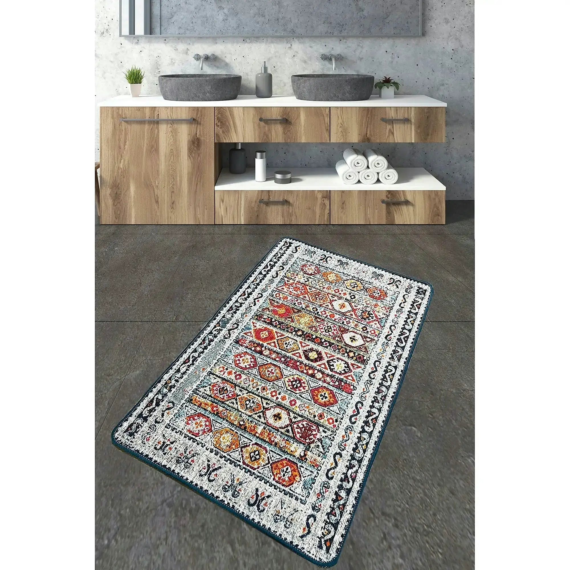 Covoras baie WEREF, 70x120 cm, forma dreptunghiulara, poliester, multicolor